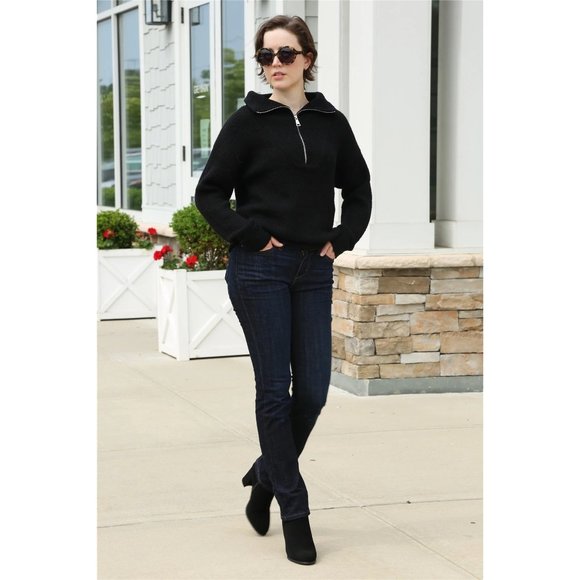 COMFY LUXE WOMEN'S SOLID BLACK MOCK TURTLENECK SWEATER W/ ZIPPER - OS - Picture 5 of 6